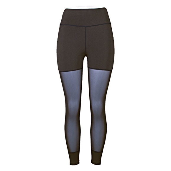 Full Length (with Pockets!) Mesh Panel Black Leggings - Picture 2 of 6